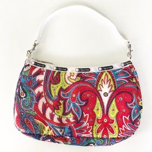 LeSportsac Colorful Paisley Nylon Shoulder Bag Zip Closure Silver Toned Hardware